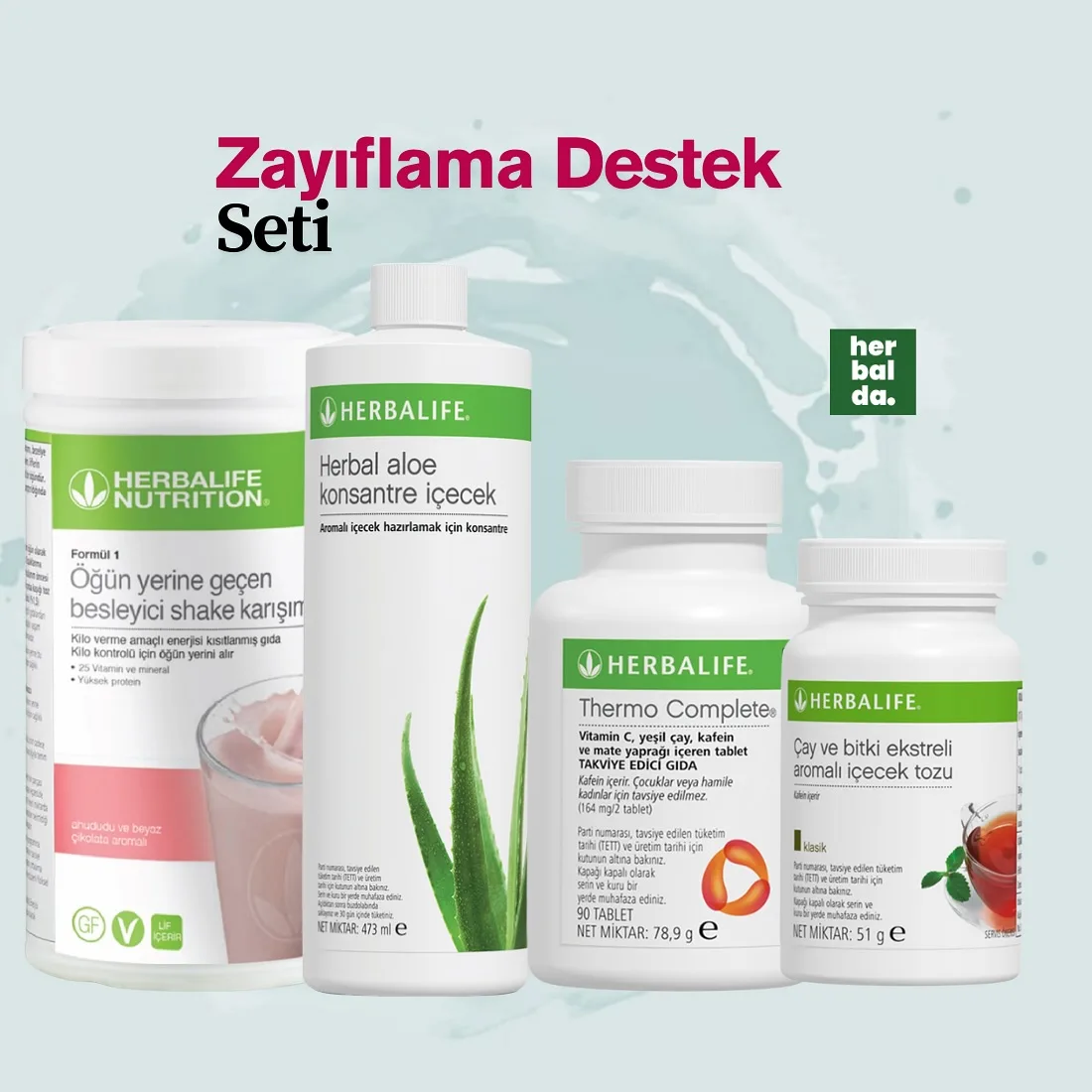 Aç kalmadan kilo vermek mümkün! Shake, bitkisel çay, aloe ve Thermo Complete içeren bu özel Herbalife seti ile sağlıklı ve kontrollü zayıflama şimdi çok daha kolay. Harbalda.